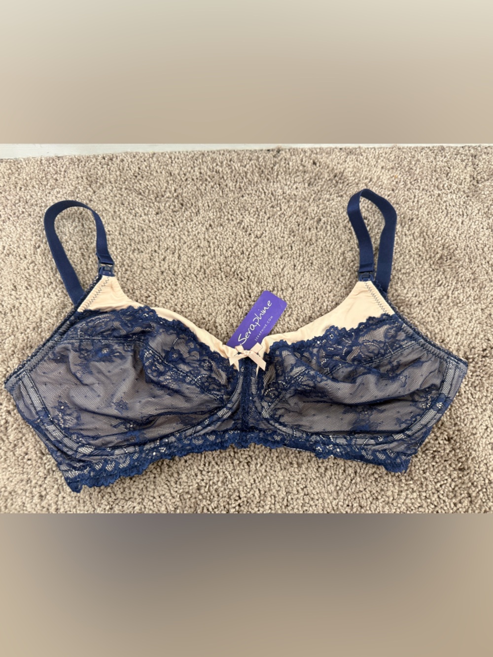 Seraphine Navy Blue and Cream Lace Nursing Bra